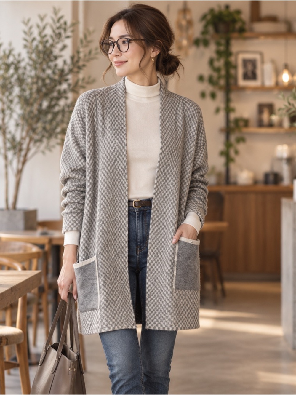 Chiaramente Made in Italy Grey Textured Open-Front Cardigan | Quiet Luxury Chic